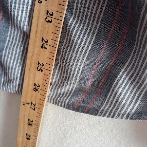 LL Bean Button Down Shirt Women Large Blue White Peach Stripes Long Sleeve - Picture 7 of 10